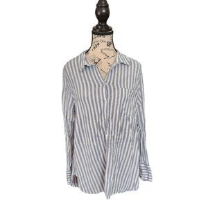 L. O. G. G. H&M Shirt Women's Size 14 Blue and White Striped Long Sleeve